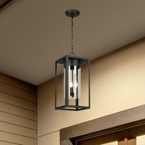 Greyleigh™ Damarcus 3 -Bulb 20.63" H Outdoor Hanging Lantern & Reviews | Wayfair Front Porch Hanging Light, Light Entrance, Front Door Hanging, Porch Lights, Decorative Styles, Outdoor Barn Lighting, Outdoor Chandelier, Outdoor Hanging Lanterns, Outdoor Pendant Lighting