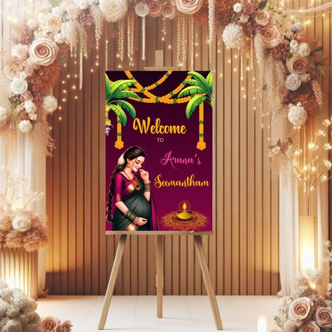 Introducing our adorable baby shower or seemantham, sreemantham welcome sign template! 🍼💖 Get ready to greet your guests with style as we celebrate the imminent arrival of your little bundle of joy. Customize this charming design with your own details and add a sprinkle of sweetness to your event decor! Download now and let the excitement begin! 🎈👣 #indianbabyshower #indianbabyshowerceremony #seemantham #sreemantham #valaikappu #valaikappuceremony #seemanthamwelcomeboard #seemanthamwelcomesi... Seemantham Name Board, Sreemantham Decoration, Seemantham Decoration, Baby Shower Welcome Board, Baby Shower Invitations Templates, Announcement Pictures, Indian Baby Showers, Baby Announcement Pictures, Baby Shower Invitations Design