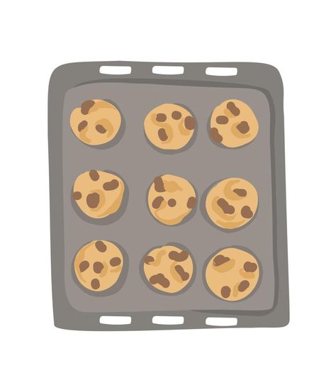 Illustration fresh biscuits with chocolate on a baking sheet. Homemade baking. Mini Game Ideas, Drawing Cookies, Baking Drawing, Cookie Drawing, Idea Generation, Baking Homemade, Homemade Baking, Door Decs, Mini Game