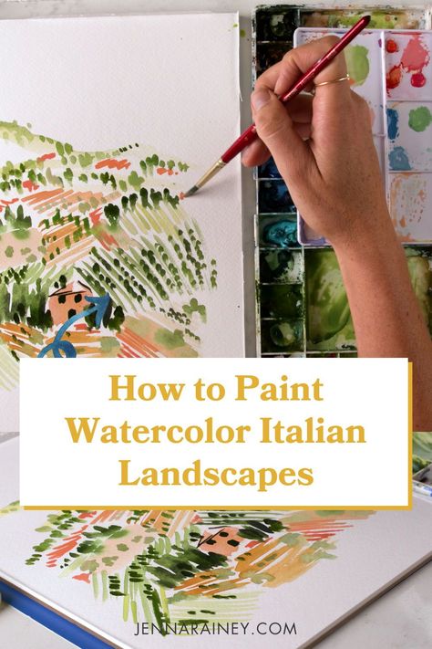 Tuscan Watercolor Paintings, Diy Watercolor Landscape, Countryside Watercolor Paintings, Tuscany Watercolor Landscape, Vineyard Watercolor Painting, Watercolor Landscapes Tutorials, Italian Landscape Watercolor, Tuscany Watercolor Paintings, Hills Of Tuscany Su