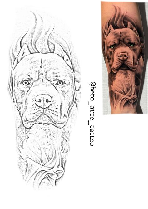 Pitbull Tattoo Design, Bully Tattoo, Tattoo Eskiz, How To Do Tattoos, Dark Tattoos For Men, Arm Tattoos Lettering, Animals Tattoos, Dog Design Art, Dark Tattoos