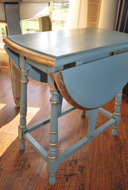 Gold Painted Furniture, Painting Wooden Furniture, Custom Painted Furniture, Table Makeover, Drop Leaf Table, Blue Table, Chalk Paint Furniture, Leaf Table, Duck Egg Blue