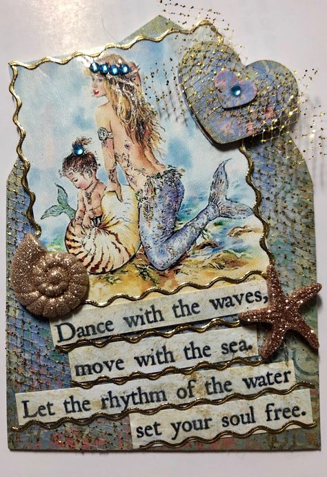 Mermaid Journal, Mermaid Canvas, Canvas Collage, Mermaid Dreams, Mermaid Art, Artist Trading Cards, A Mermaid, Journal Covers, Mixed Media Canvas