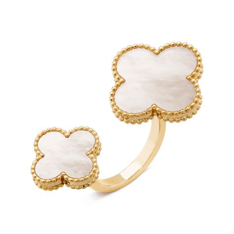 Magic Alhambra Between the Finger ring, yellow gold, white mother-of-pearl Van Cleef Ring, Alhambra Van Cleef, Gold Finger Rings, Van Cleef And Arpels Jewelry, Van Cleef & Arpels, Clover Ring, 18k Gold Bracelet, Rose Gold Pearl, Van Cleef And Arpels