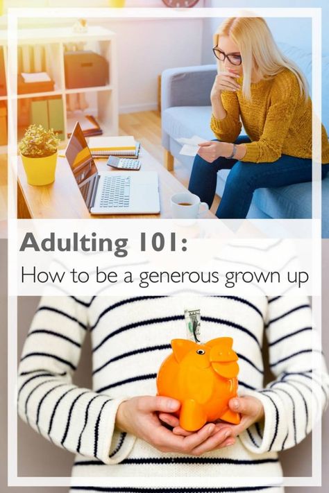 "Adulting" 101: How to be a generous grown-up. It's not all bills and laundry and cooking for yourself. Learn how to set up your own save/spend/give budget, and find ways to be a cheerful giver, complete with verses from the Bible. Budgeting advice | How to be a cheerful giver | Adulting is hard | Christian young adults Adulting 101, Post Grad Life, Charitable Giving, Post Grad, Donate To Charity, Make You Feel, Growing Up, Improve Yourself, Things To Come