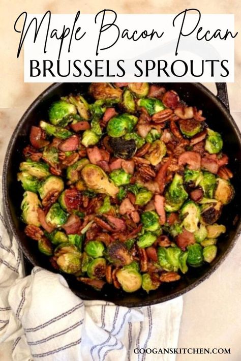 Pecan Brussel Sprouts, Maple Bacon Brussel Sprouts, Bacon Brussel Sprouts, Easy Autumn Recipes, Delicious Family Meals, Roasted Vegetable Recipes, Dinner On A Budget, Homecooked Meals, Crunchy Pecans