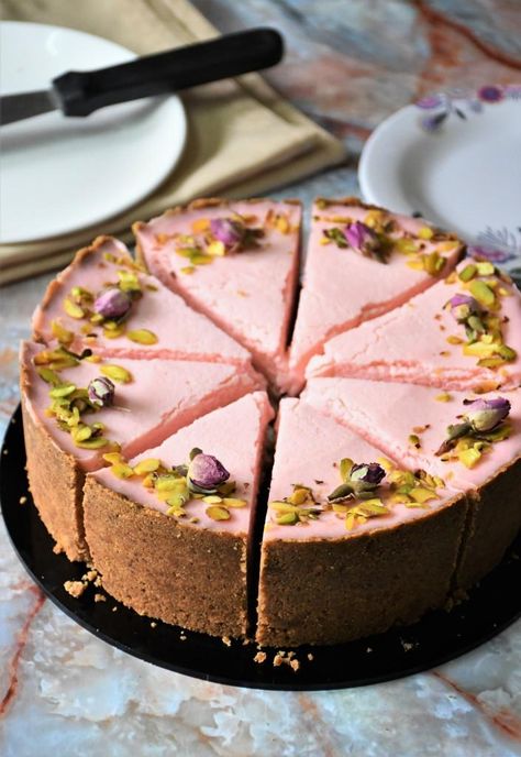 Rose Cheesecake, Delicious Strawberry Cake, Eggless Cake Recipe, Eggless Desserts, Rose Recipes, Eggless Recipes, Eggless Baking, Eggless Cake, Indian Dessert Recipes