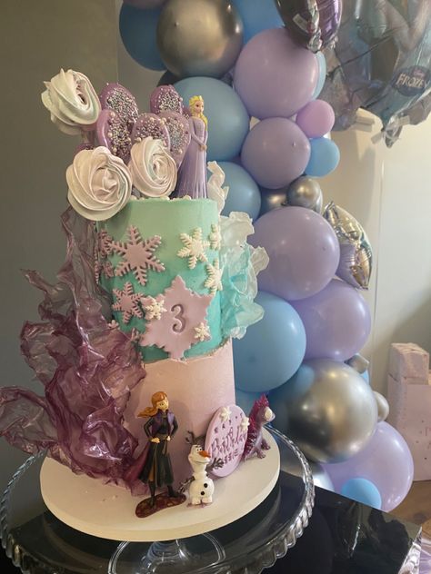 2 Tier Frozen Birthday Cake, Frozen 2 Birthday Cake, Frozen 2 Birthday, Frozen 3rd Birthday, Elsa Cake, Frozen Party Decorations, Girls 3rd Birthday, Elsa Cakes, Frozen Themed Birthday Party