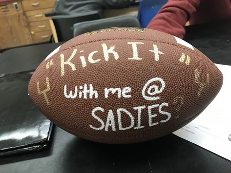 Kicker Sadie’s proposal 🏈 Sadie’s Proposals Football, Ways To Ask To Sadies, Sadie’s Hawkins Posters, Sadie Hawkins Outfits For Couples, Sadie Hawkins Proposals Football, Football Sadies Proposal, Sadie Hawkins Poster Ideas, Saides Proposals Cute, Sadie’s Dance Proposal Ideas