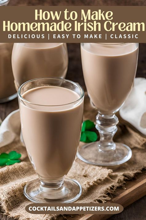 Fast and easy homemade Irish Cream recipe that takes only a few minutes to make! This copycat Irish Cream recipe can be stored in the fridge and used for all your favorite Baileys cocktails. Whip up a batch of this creamy liqueur for Christmas cocktails, fall alcoholic drinks. How To Make Irish Cream, Bailey Irish Cream Recipe, Homemade Irish Cream Liquor, Homemade Baileys Recipes, Bailey Cocktails, Homemade Baileys Irish Cream Recipes, Irish Cream Recipe Drinks, Irish Cream Cocktails, Baileys Irish Cream Cocktails