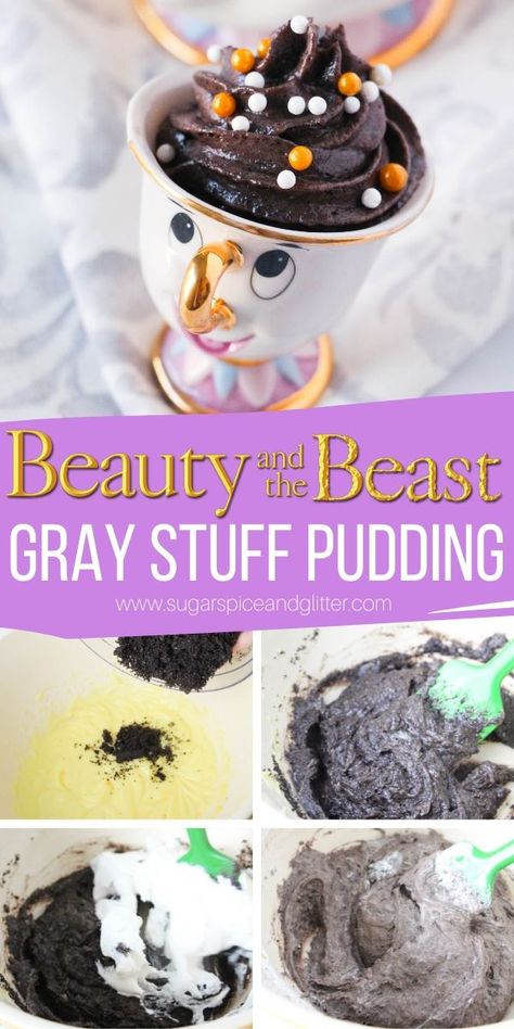 Disney Food From Movies, Food From Movies, The Gray Stuff, Cookies And Cream Pudding, Disney Dessert Recipes, Movie Inspired Recipes, Disney Movie Night Menu, Gray Stuff, Disney Themed Movie Night