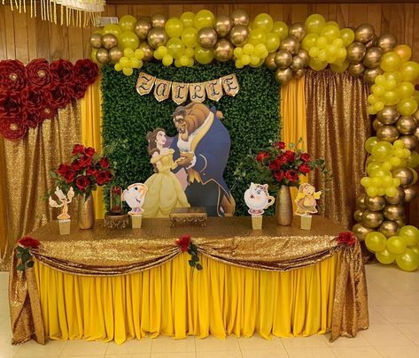 Flower Shower on Instagram: “Today set up. I love how it turned out. 😍 #beautyandthebeastparty #beautyandthebeast #partydecorations #paperroses #balloongarland…” Belle Birthday Party Decorations, Princess Belle Party Decorations, Princess Belle Party, Belle Birthday Party, Beauty And The Beast Theme, Belle Birthday, Beauty And The Beast Party, Flower Shower, Princess Belle