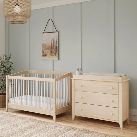 Baby Letto Crib Nursery, Babyletto Hudson Crib, Natural Crib, Nursery Guest Room, Wood Crib, White Crib, Wood Nursery, Crib Toddler Bed, Nursery Modern