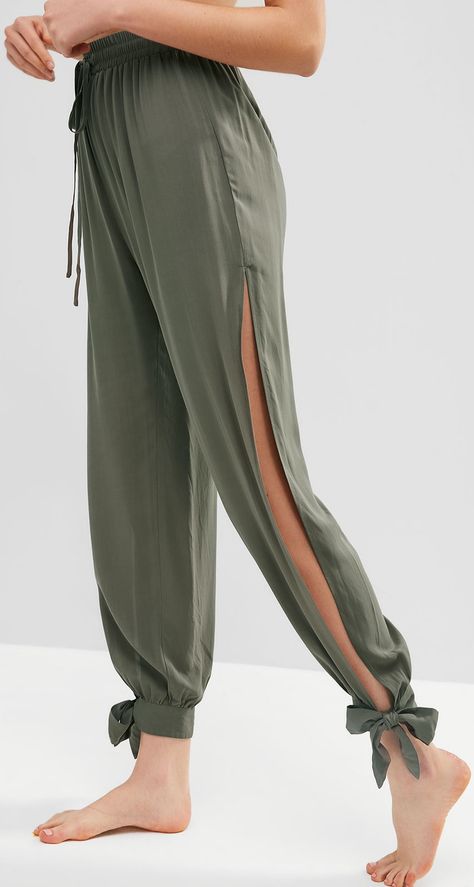 Split Pants, Mode Kimono, Tea Green, Kleidung Diy, Yoga Pants Women, Summer Pants, Green Pants, Pants Design, Pants Pattern