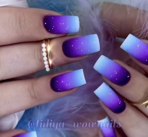 Neon Ombre Nail Designs, Ombre Nail Designs Winter, Purple Blue Ombre Nails, Purple Gel Nails, Purple Nail Art, Fake Nails Designs, Purple Nail Designs, Fancy Nails Designs, Ombre Acrylic Nails