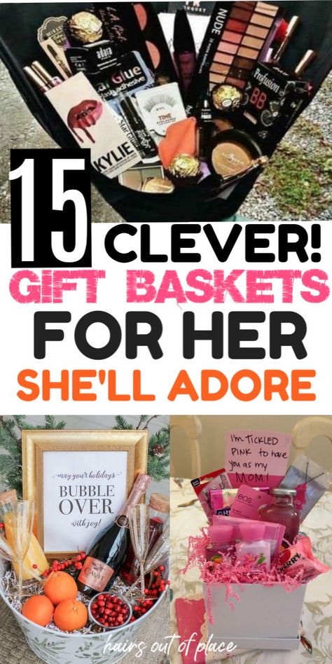 15 cute gift baskets for women whether it be a DIY gift for friends, Mother's Day, a birthday gift, or housewarming gift. There's ideas for a spa basket, coffee basket, wine basket, and more! Gift Baskets For Her, Gift Basket Ideas For Women, U Name, Coffee Basket, Creative Gift Baskets, Homemade Gift Baskets, Christmas Gift Baskets Diy, Gift Baskets For Him, Boyfriend Gift Basket