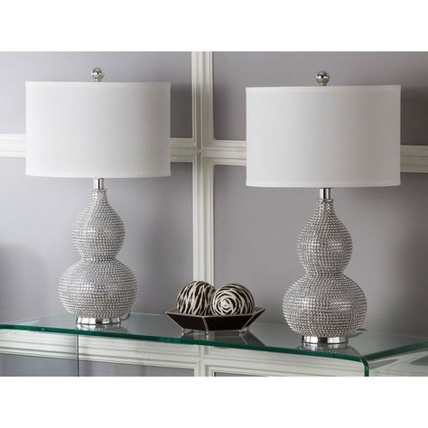 Safavieh Nicole 24.5 in. H Glam Bead Base Table Lamp, Set of 2 - Walmart.com Farmhouse Lamps, Base Lamp, Grey Table Lamps, Grey Table, Cfl Bulbs, Lamp Set, Table Lamp Shades, Standard Lamps, Living Room End Tables