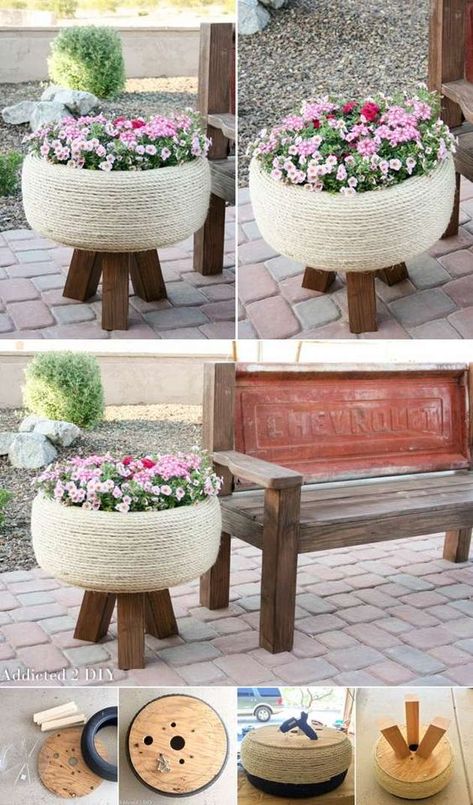 Tire Craft, Tire Furniture, Tire Planters, Tire Art, نباتات منزلية, Budget Apartment, Tyres Recycle, Planter Design, Old Tires