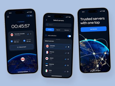 VPN Mobile App by Ronas IT | UI/UX Team on Dribbble Best App Design, Vpn App, App Development Design, Best Ui Design, Splash Screen, Mobile Ui Design, App Interface, Mobile App Ui, App Ui Design