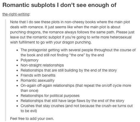 Romantic subplots you don't see enough of Cafe Writing Prompts, Romantic Tension Prompts, Writing Subplots, Subplot Ideas, Relationship Writing, Writer Ideas, Plot Lines, Writers Help, Writer Tips