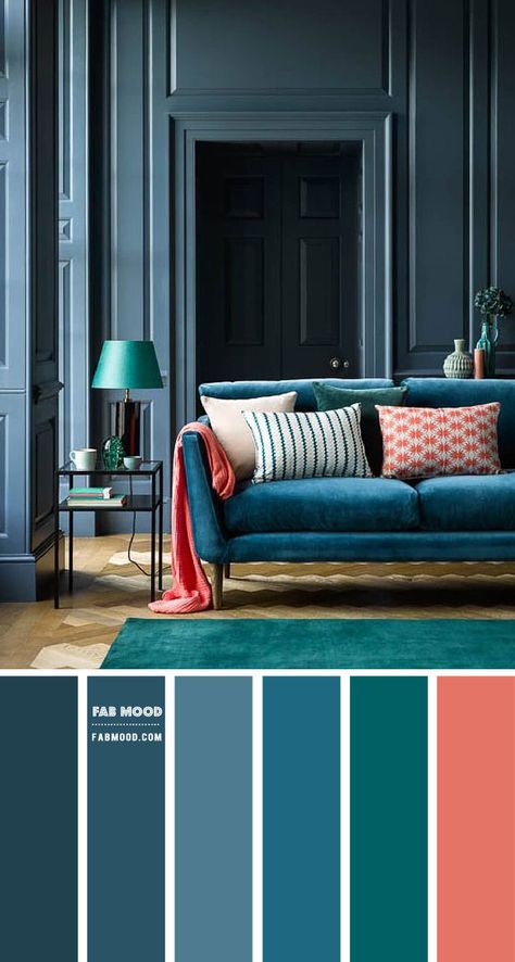 Blue Grey and Teal Living Room { Moody Living Room } Fab Mood color Teal Sofa Living Room, Teal Living Room, Teal Living Room Decor, Stylish Living Room Furniture, Moody Living Room, Grey Sofa Living Room, Navy Living Rooms, Teal Living Rooms, Wedding Color Palettes