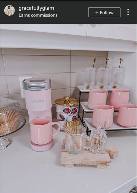 Keurig Coffee Station, Dorm Kitchen, Girly Apartments, Dorm Sweet Dorm, College House, Bar Inspiration, Coffee Nook, Coffee Bar Home, College Room