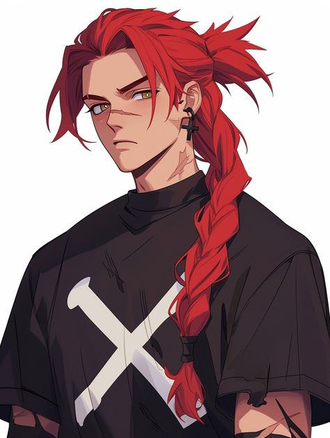 Orange Hair Character Design Male, Red Hair Male Oc, Red Hair Anime Guy, Punk Guy, Red Head Boy, Cyberpunk Male, Red Hair Boy, Red Hair Men, Boy Drawing