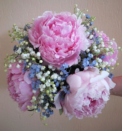 Posy wedding bouquet with pink peonies and lily of the valley. floral@kuhlmanns.com Peonies And Lily Of The Valley Bouquet, Lily Of The Valley And Peony Bouquet, Lily Of The Valley Flower Arrangements, Peonies And Lilies Bouquet, Lily Of The Valley Bouquet, Small Wedding Bouquets, Prom Bouquet, Pink Peonies Bouquet, Lily Of The Valley Flowers