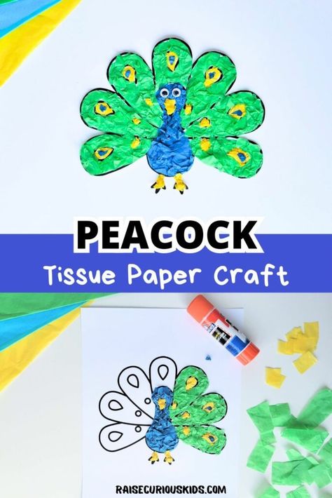 India Crafts and Activities for Kids - Raise Curious Kids Paper Peacock, Hindu Festival Of Lights, Peacock Crafts, Tissue Paper Craft, Yellow Crafts, Green Tissue Paper, India Crafts, Crafts And Activities For Kids, About India