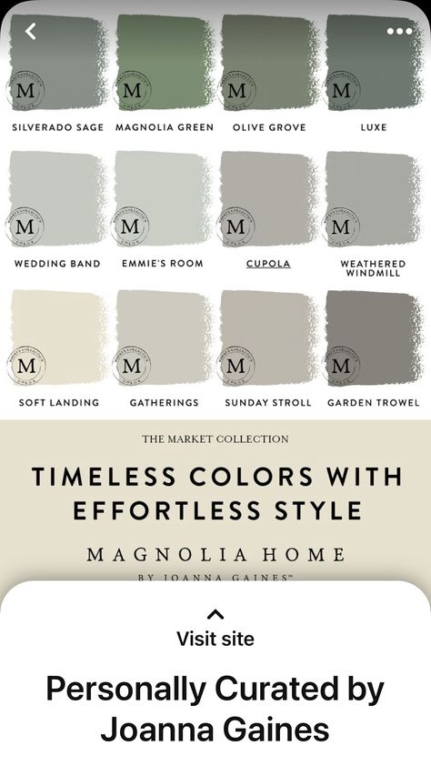 Magnolia Paint Colors Joanna Gaines, Joanna Gaines Colors, Magnolia Paint Colors, Farmhouse Color Palette, Farmhouse Color, Colored Wedding Bands, Magnolia Green, Grey Wall Color, Magnolia Paint