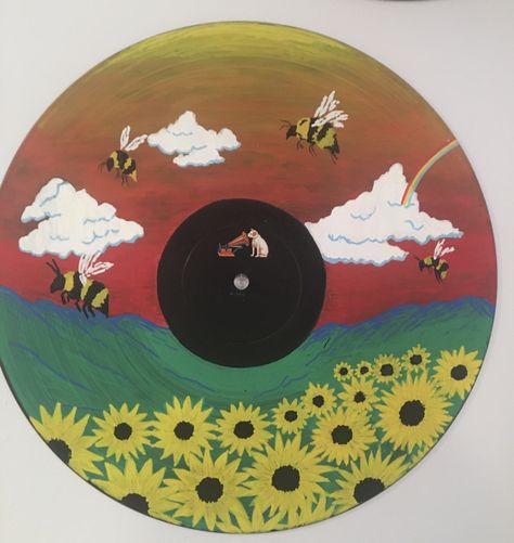 Flower Album Cover, Album Cover Record Painting, Record Painting Ideas Flowers, Tyler The Creator Vinyl Aesthetic, Painting Album Covers On Cds, Flower Record Painting, Tyler The Creator Flower Boy Vinyl, Record Painting Ideas, Flower Boy (album)