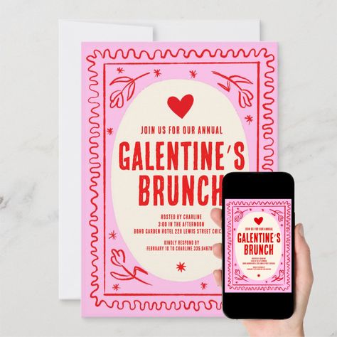 Galentines Aesthetic, Valentine Party Invitations, Side Hussle, Valentines Brunch, Hosting Brunch, Galentines Party, Boho Garden, Brunch Invitations, Valentines Party