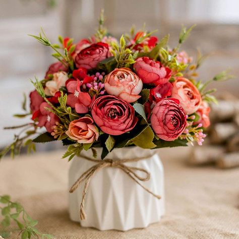 Buttonhole Flowers, Silk Rose Bouquet, Red Hydrangea, Rose Flower Arrangements, Red Bud, Rose Centerpieces, Silk Flower Bouquets, Artificial Flowers Wedding, Artificial Flower Bouquet