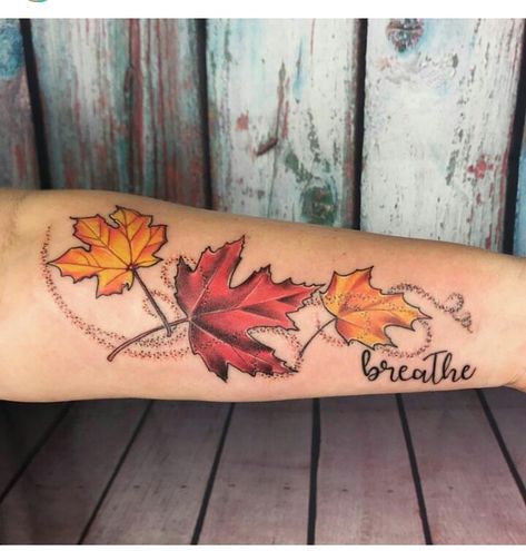 Autumn Tatoos Fall, Fall Tatoos Autumn Leaves, Fall Leaves Tattoo Sleeve, Autumn Leaves Tattoo Design, Fall Themed Tattoos For Women, Autumn Tattoos For Women, Fall Tattoos For Women, Fall Theme Tattoo, Fall Tatoos