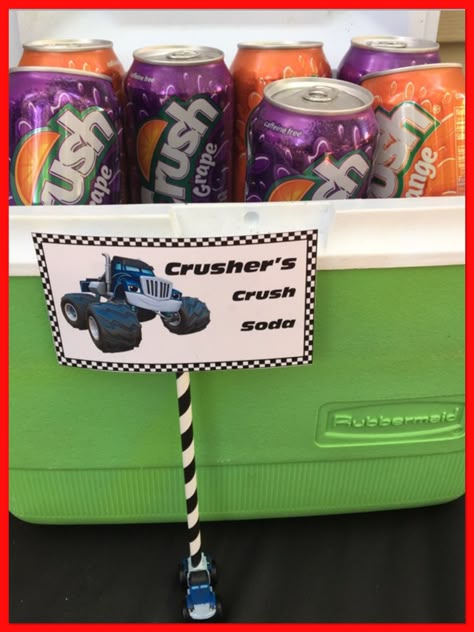 Crusher's "Crush" soda for my son's Blaze & The Monster Machines themed 4th birthday party! Monster Truck Theme Birthday Party, Monster Jam Birthday Party, Blaze Birthday Party, Blaze Party, Blaze And The Monster Machines Party, Monster Jam Birthday, Blaze Birthday, Motto Party, Crush Soda