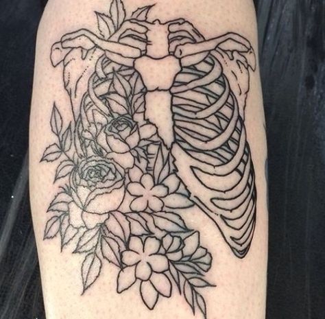 Flowers growing in rib cage tattoo #flower #tattoo #girls ... #tattoo #cutetattoos #tattooideas Girl Rib Tattoos, Cage Tattoos, Ribcage Tattoo, Bone Tattoos, Tattoo Quotes For Women, Skeleton Tattoos, Flower Tattoo Shoulder, Flower Tattoo Sleeve, Cute Tattoos For Women