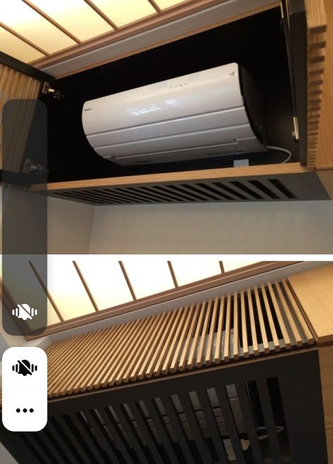 Split Ac Panelling Design, Ac Panelling Design, Aircondition In Bedroom, Hidden Air Conditioner, Mini Split Cover Ideas, Hide Ac Units Indoor, Hidden Ac, Air Conditioner Cover Indoor, Air Conditioner Hide