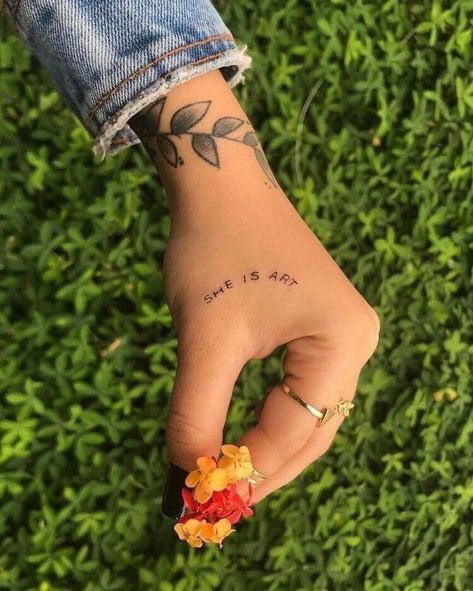 Tag HER! And let her know that she is art 😍 . . Follow us :) @littletattoosz #art #tattoo #sheisart Tattoo Words, Tiny Finger Tattoos, Petit Tattoo, Shape Tattoo, Inspiration Tattoos, Disney Tattoo, Diy Tattoo, Dainty Tattoos, Tattoo Life