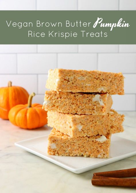 Vegan Brown Butter Pumpkin Rice Krispie Treats Vegan Brown Butter, Pumpkin Rice Krispie Treats, Pumpkin Rice, Seasonal Cooking, Marshmallow Treats, Rice Crispy Treats, Crispy Treats, Pumpkin Flavor, Rice Krispie Treats