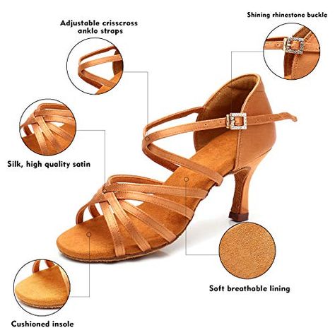 RoseMoli Women's Latin Dance Shoes Satin Professional Ballroom Salsa Practice Performance Dance Shoes Tan-2.8 8 Inch Heels, Bridal Shoes Wedges, Ballroom Dance Outfits, Salsa Lessons, Salsa Dance Shoes, Salsa Dance, Ballroom Dance Shoes, Russian Ballet, Latin Dance Shoes