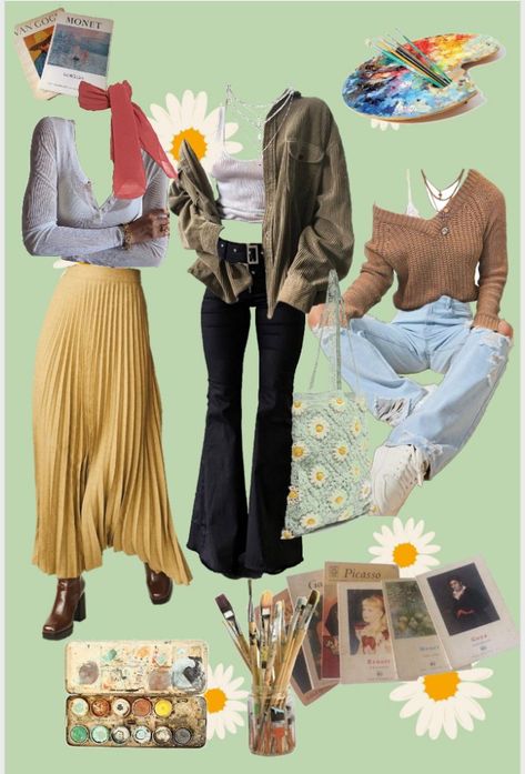 Comfy Student Outfit, Art Student Aesthetic Fashion, Art Kid Aesthetic Outfit, Art Major Outfit, Artsy Girl Outfits, Artistic Outfits Aesthetic, Eden Character, Art School Aesthetic Outfit, Art Major Aesthetic Outfit