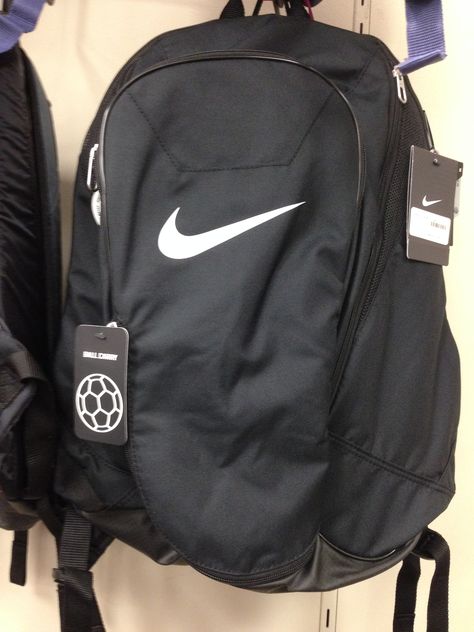 Black Nike Soccer Backpack; Backpack with Ball Carry Compartment Nike Soccer Backpack, Nike Volleyball Backpack, Soccer Bag Aesthetic, Nike Sports Backpack, Nike Backpack Aesthetic, Nike Bags School, Nike Bookbag, Athletic Backpack, Nike School Backpacks