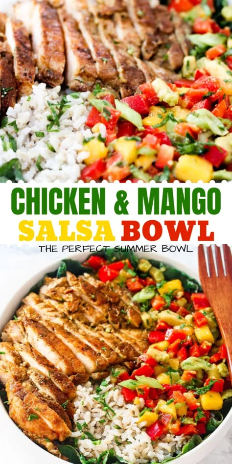 Mango Salsa Bowl, Chicken And Mango Salsa, Chicken Mango Salsa, Delicious Bowls, Cleanish Eating, Sims Home, Dizzy Cook, Bowl Chicken, Mango Chicken