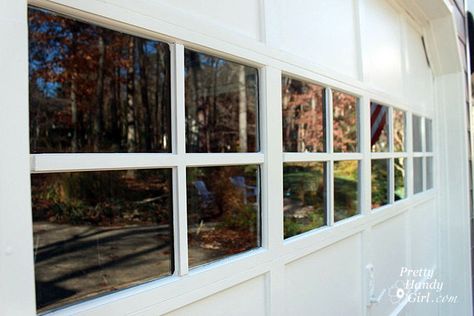 We use to have cute windows like these until we had to replace the garage door. Now they're just plain and I might need to give this a try. Garage Door Update, Unique Garage Doors, Beautiful Garage, Garage Windows, Garage Transformation, Garage To Living Space, Garage Door Windows, Garage Door Types, Garage Update