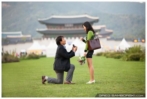 Proposal in Korea | Yo El Goes On A Knee For Dan Hee Korean Proposal, Korean Marriage, Propose Day Wallpaper, Cute Proposal, Cute Proposal Ideas, Lifestyle Editorial, Punk Wallpaper, Introduction Examples, Wallpapers Cute