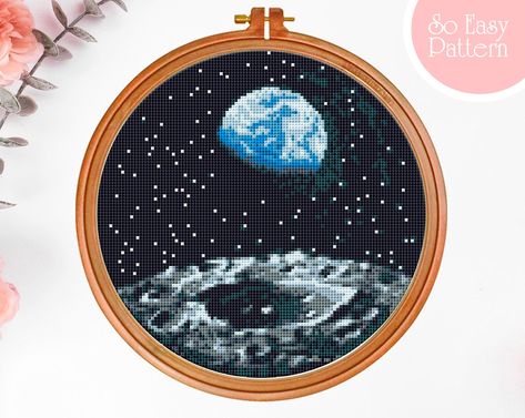 Cross Stitch Space, Space Cross Stitch, Galaxy Cross, Moon Cross Stitch Pattern, Moon Cross Stitch, Cross Stitch Quotes, Funny Cross Stitch Patterns, Nature Cross Stitch, Cross Stitch Funny