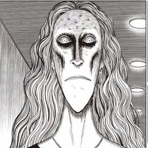 Junji Ito Shivers, Fashion Model Junji Ito, Junji Ito Fashion Model, Miss Fuchi Junji Ito, Junji Ito Sketch, Junji Ito Manga Panels, Junji Ito Drawing, Horror Drawing, Japanese Horror