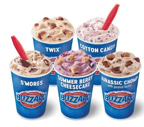 Dq Blizzard Flavors, Dairy Queen Blizzard Flavors, Cotton Candy Blizzard, Summer Cheesecake, Dq Blizzard, Dairy Queen Blizzard, Oreo Fudge, Berry Cheesecake, Dairy Queen