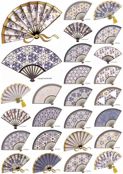 ArtbyJean - Paper Crafts: Digital Collage Sheet - Fans Wood Roses, Collage Fashion, Japanese Fans, Beads Art, Fantasy Props, Japon Illustration, Free Tea, Paper Fans, Free Clipart