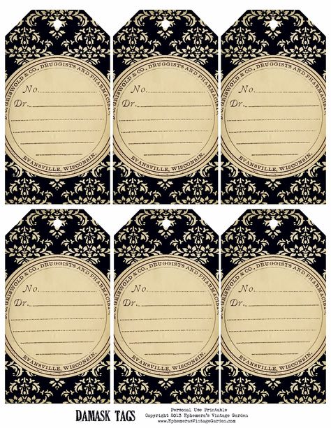 ephemerasvintagegarden.blogspot.com-weekly-free-printable-damask-tags- click on the image- save as! Printable Wallpaper, Printable Frames, Eyeball Art, Perfume Art, Etiquette Vintage, Circle Labels, Tags Printable, Vintage Diy, Printable Tags